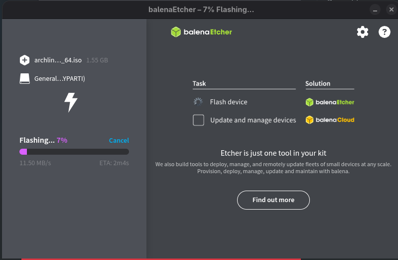Balena Etcher flash screen