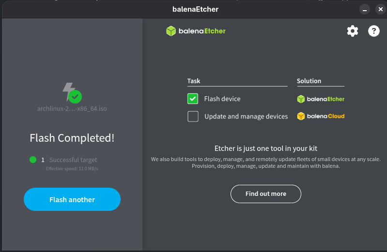 Balena Etcher flash screen